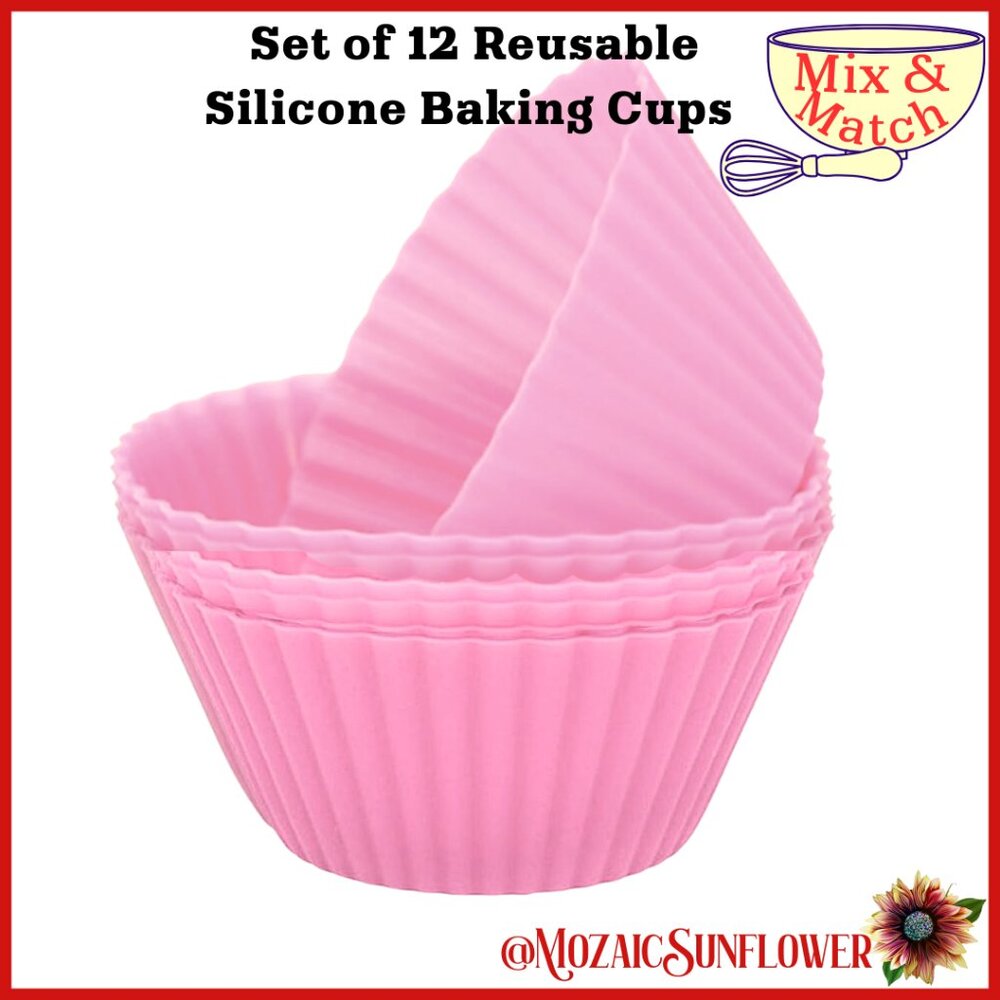 BPA Free Silicone 12 Reusable Food Safe Silicone Muffin Baking Cups (NWT)